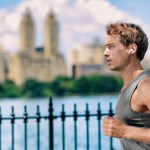 man running with an earbud